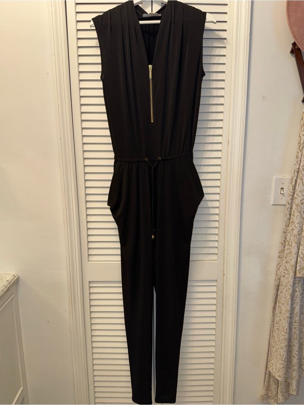 Michael Kors Black Sleeveless Jumpsuit with Gold Zip Detail